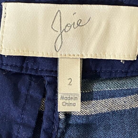 Joie Merci Linen Size 2 Sailor Shorts Dark Navy Blue Gray Striped Low Rise - Picture 5 of 8